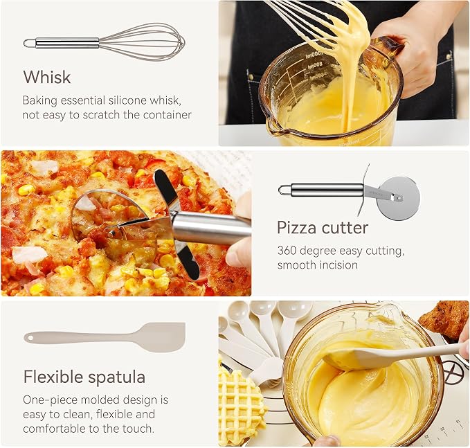 NCUE 35 Pcs Silicone Cooking Utensils Set BPA Free 446°F Heat Resistant | Stainless Steel Handles Kitchen Utensils Set, Thickened Heads Silicone Grips Nonstick Dishwasher Safe for Baking Housewarming