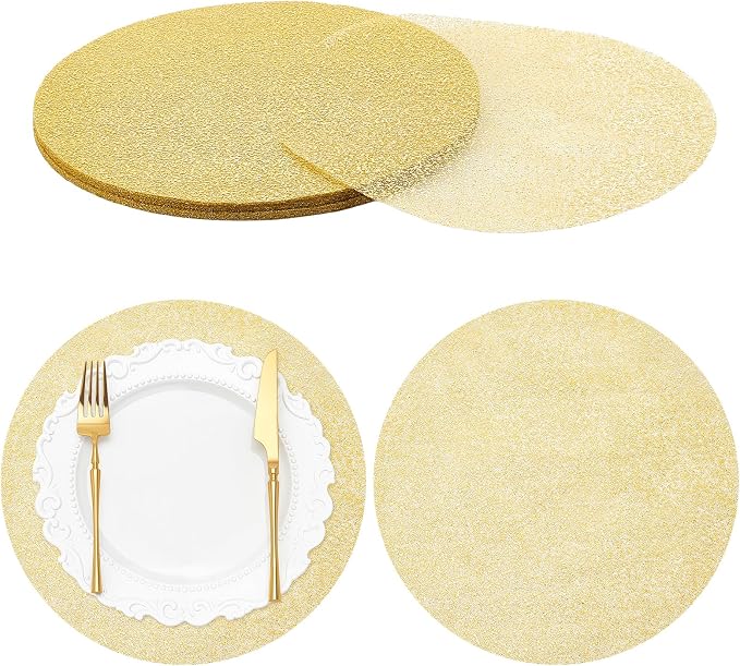 120PCS Disposable Gold Placemats Set, 13 Inch Gold Foil Table Mats Bulk, Metallic Mesh Pressed Round Doilies for Tables, Paper Placemats for Wedding Birthday Party Dining Table Home Decor