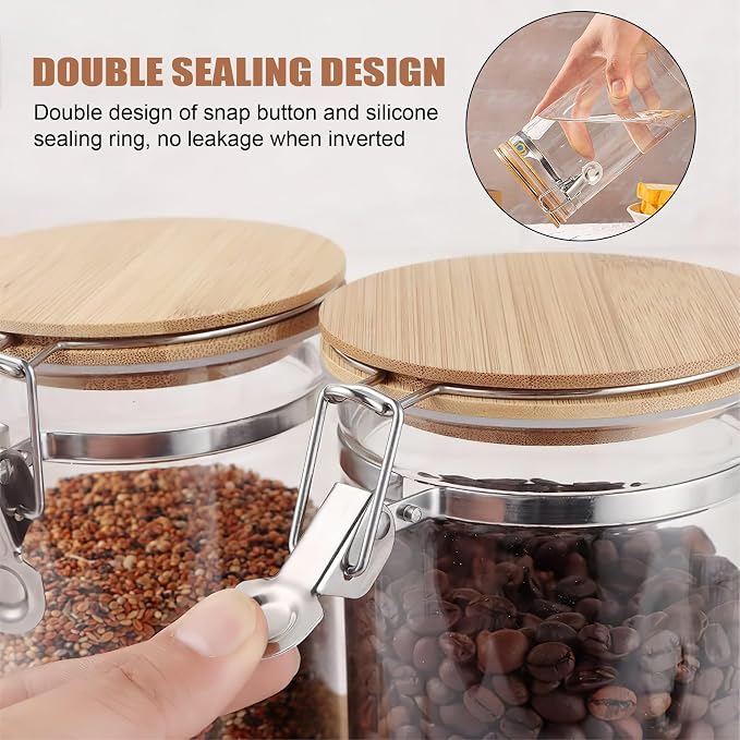 18 oz/550 ml Glass Storage Canister with Airtight Bamboo Lid, Small Clear Decorative Container Jar for Coffee Spice Candy Salt Tea Cookie Condiment Pepper Sugar Overnight Oatmeal Snacks