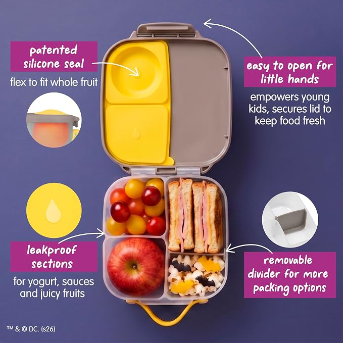 b.box Batman Mini Lunch Box Kids, Snack Containers for Kids, 4.25 Cup | Bento Box for Kids, Perfect 1st Lunch Box, Lunch Containers, Leak Proof, Dishwasher Safe, BPA Free, PFAS Free, Ages 3+