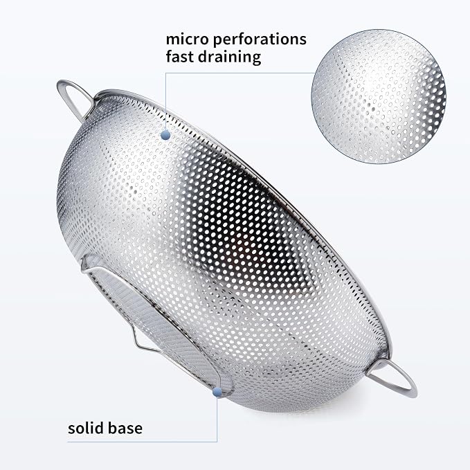 Gulex Colander Stainless Steel 3-Quart with Base, Strainer for Kitchen Food