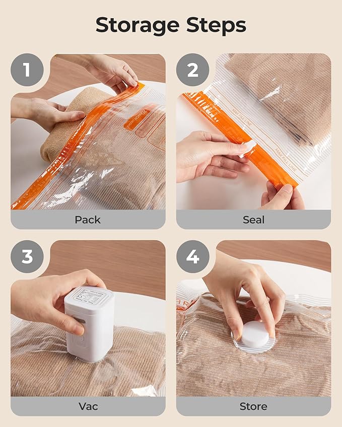 BAGSMART Travel Vacuum Bags with Rechargeable Electric Pump, 21PC Kit | Heavy-duty PA+PE material, Bonus Shoe, Laundry & Toiletry Bags, Save 80% Space Ideal for suitcase packing, travel & home.