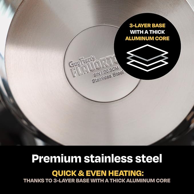 Guy Fieri's Flavortown 10-Piece Stainless Steel Cookware Set | Frying Pans, Saucepans, Saute Pan & Stock Pot, Oven-Safe up to 500F