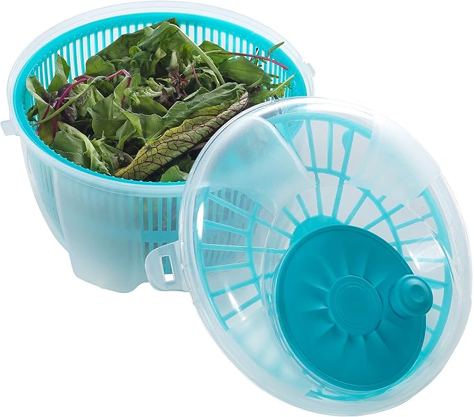 Salad Spinner, Salad Tosser and Mixer, 5,5 Quart, Vegetable Spinner -EXTRA Salt&Pepper Shaker inc. (Blue)