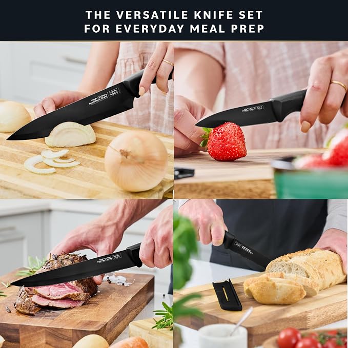 Home Hero High Carbon Stainless Steel Knife Set - Chef Knife Set Precision Slicing & Versatility - Nonstick Ceramic Coated Blades & Easy Cleaning - Ergonomic Handles & Secure Grip - 12-Piece, Black | High Carbon Stainless Steel Chef Knife Set - Ceramic...