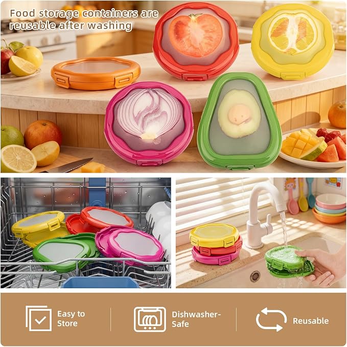 TQRR Avocado Saver and Lemon Holder- 4Pcs Fruit Fresh Storage Containers Reusable Silicone, Refrigerator Use, For Fruits & Vegetable Containers, Fits Apples, Lemons, Potatoes, Oranges,Tomatoes | Reusable Silicone, Refrigerator Use, For Fruits & Vegetab...