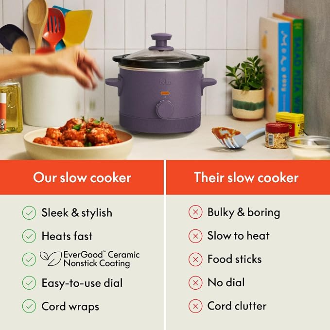 bella 1.5qt Manual Non-Toxic Slow Cooker with 3 Heat Settings, Plum