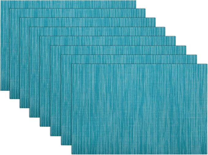 SHACOS Placemats Set of 8 Woven Vinyl Place Mats for Dining Table Wipe Clean Heat Resistant Washable Kitchen Table Mats (8, Teal Blue)