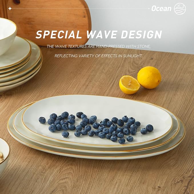 famiware Serving Platters Set of 3 Sizes - Oval, Vanilla White | 15.59"/14.3"/12.9" Fine Stoneware Serving Trays for Party, Entertaining for Food, Turkey, Cheese, Microwave Dishwasher Safe