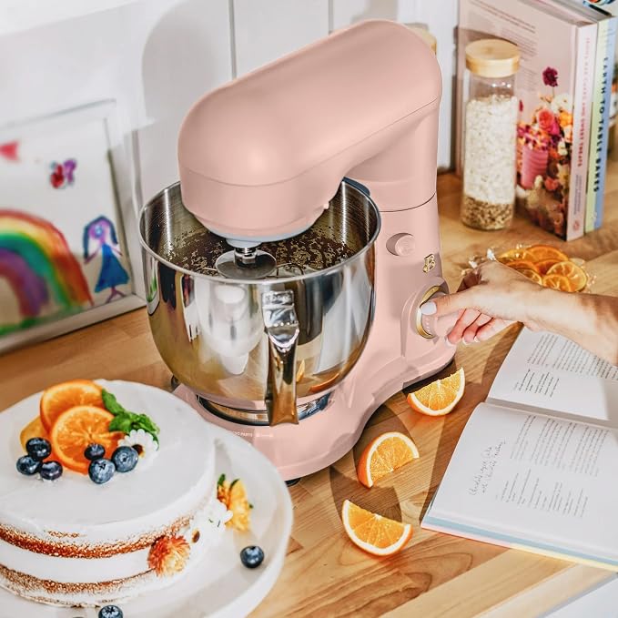 5.3 Qt Stand Mixer, 300W Electric Kitchen Mixer with 12 Speeds, Tilt Head Design, Stainless Steel Bowl, Dough Hook Whisk Beater Splash Guard (Rose)
