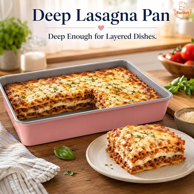 9x13 Baking Pan 2 Pack, Heavy Duty 2.5" Deep Lasagna Pan Nonstick | 9 x 13 Cake Pan Carbon Steel Lasagna Pans, 2.5 Inch Deep 13 x 9 Rectangular Cake Pans Set for Brownies, Casserole & Roasting