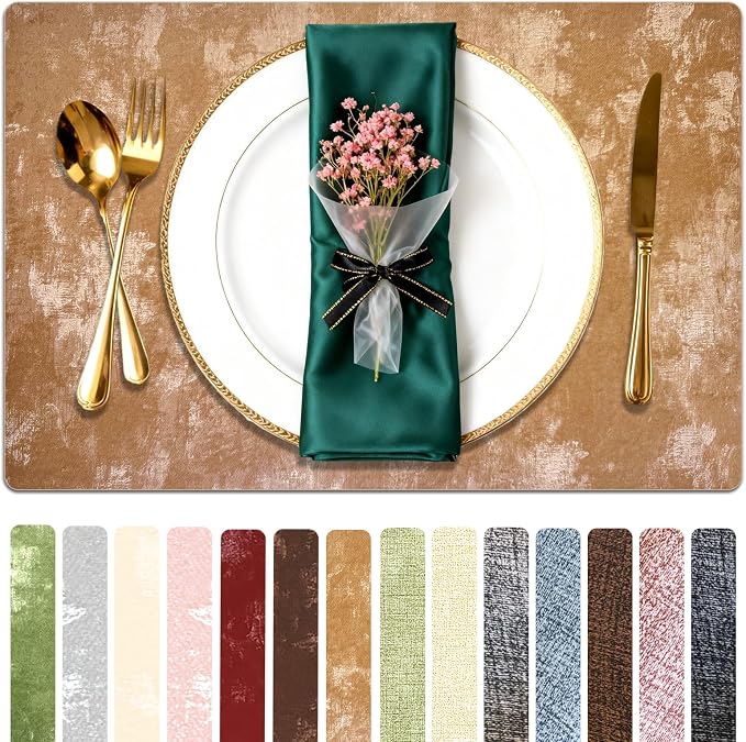 Faux Leather Placemats Set of 4, 11.8"x17.7", Apricot | Reversible Table Mats, Waterproof, Stain & Heat Resistant, Easy Clean for Dining, Gatherings, Outdoor