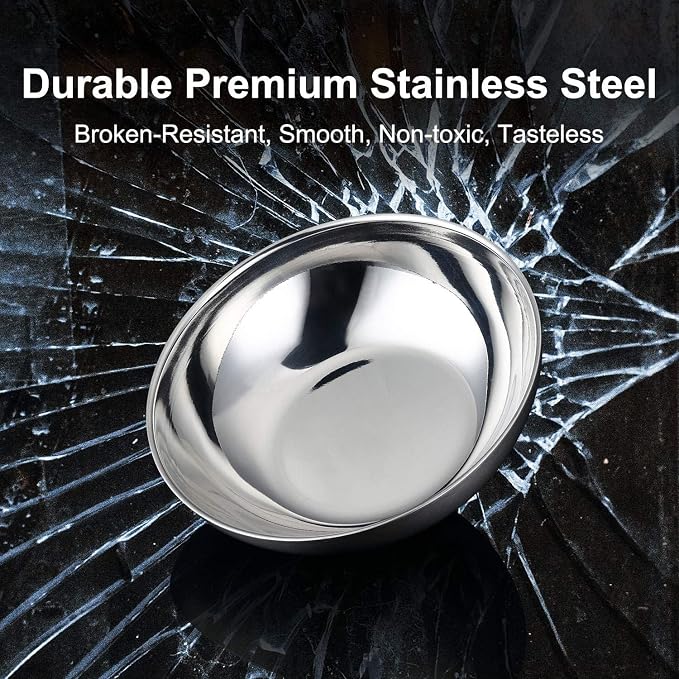 Stainless Steel Bowls for Kids, 18/8 Stainless Steel Toddler Bowl, BPA-Free, Durable & Easy Clean, 4 Pack - 14.5 oz Perfect for Baby Meals, Snacks, Serving and Travel & Home Use，Silver