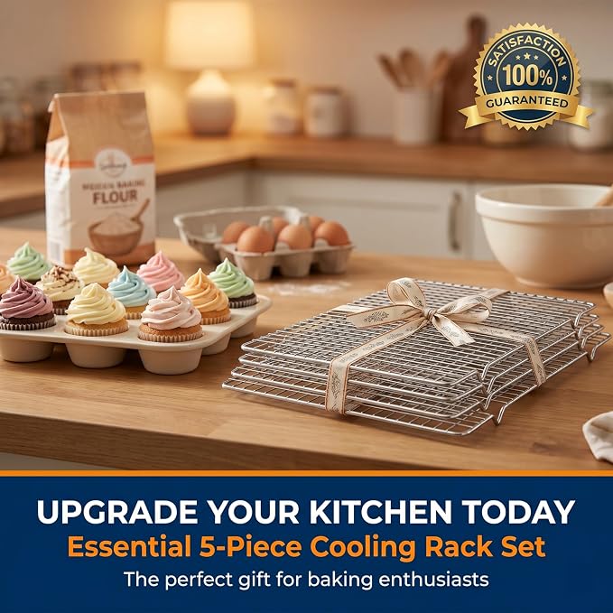 Cooling Rack Set of 2, 10" x 16" No Warp Heavy Duty Stainless Steel Baking Rack - Fits Jelly Roll Cookie Sheet Pan, Oven Safe 575°F, for Baking, Roasting & Dehydrating, Dishwasher Safe