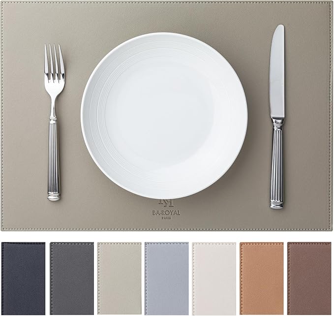 Baroyal Faux Leather Placemats Set of 6 Vinyl Washable Wipeable Table Mats for Kitchen Dining Table Heat Resistant Waterproof Indoor/Outdoor Placemats Non-Slip Easy Clean Place Mats-Almond Birch