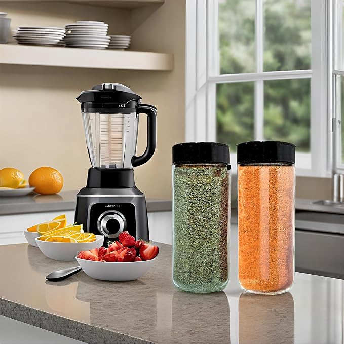16oz Glass Spice Shakers with Lids – Set of 2 Large Seasoning Containers with Shaker Tops for Kitchen, Pantry & Herb Storage