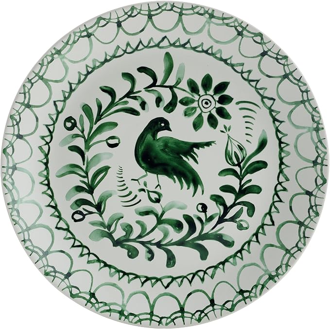 Fitz and Floyd Sicily Green 12-Piece Dinnerware Set - Stoneware Plates and Bowls Set for 4, Floral Green and White Dish Set, Microwave and Dishwasher Safe
