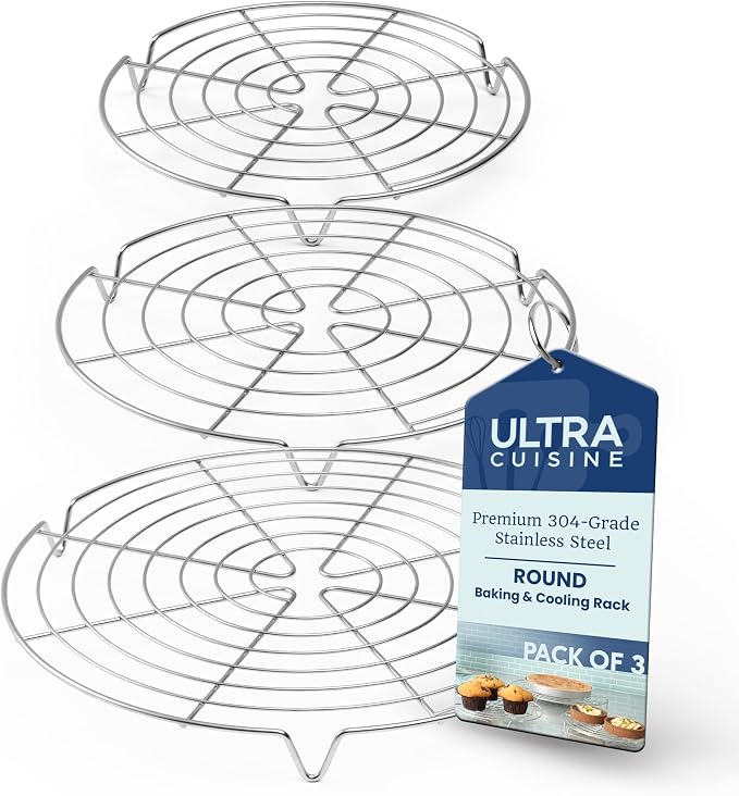 3 Set Round Cooling Racks for Baking (7.5, 9 & 10.5 Inch) | Oven & Dishwasher-Safe, 100% Stainless Steel, Steaming and Baking Rack , Fits Air Fryer, Pressure Cooker & Cake Pan