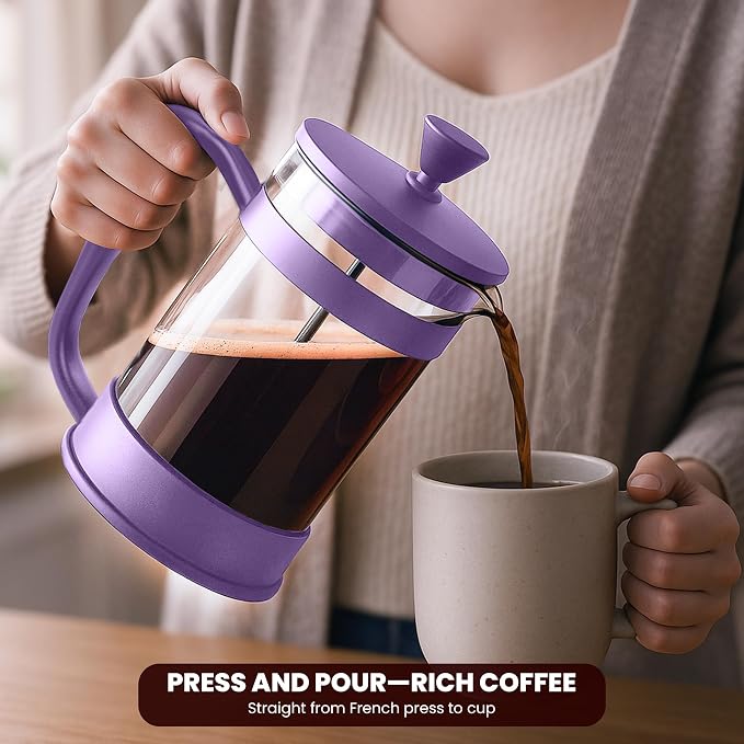 Utopia Kitchen Borosilicate Glass French Press Coffee Maker 34 Oz, Plum | Heat-Resistant Cafetiere & Tea Maker, Thickened Glass Coffee Press for Travel and Camping