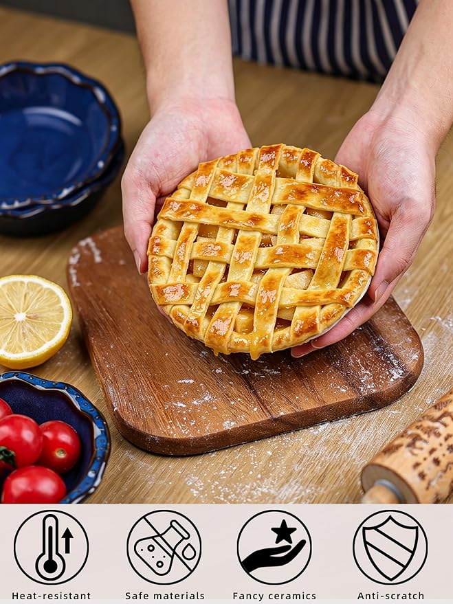 Ceramic Pie Pans Set of 4, 5.8 Inch Deep Dish Pie Plates (Vintage Blue) | Even Heat Distribution, Perfect Individual Servings, Easy Release, Durable Design, Oven Safe, Dishwasher Safe