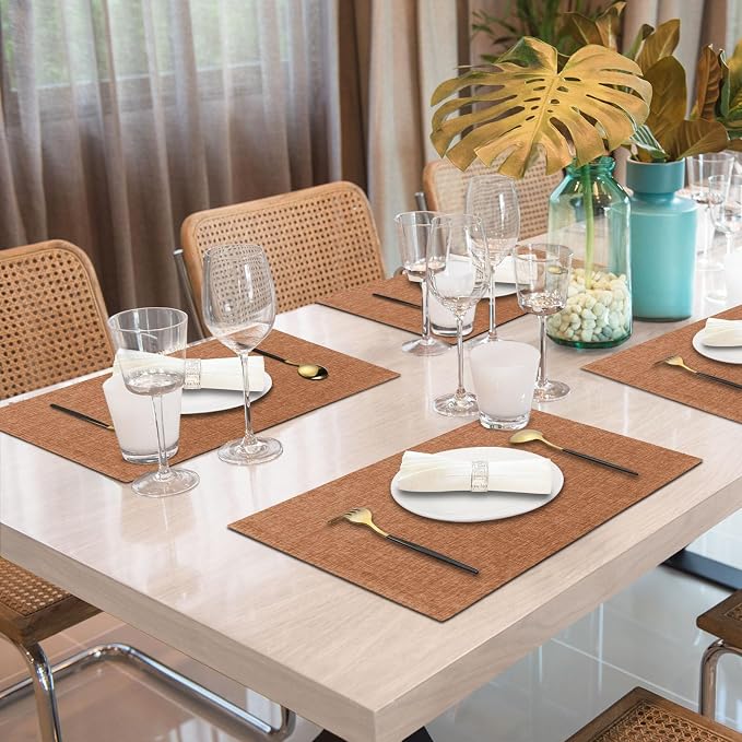 Cloth Placemats Set of 4, Cotton Linen Blend Place Mats, Flaxen | Machine Washable, Double Layered, Heat Resistant, Fabric Dining Table Mats for Kitchen, Indoor & Outdoor, 13" x 19"