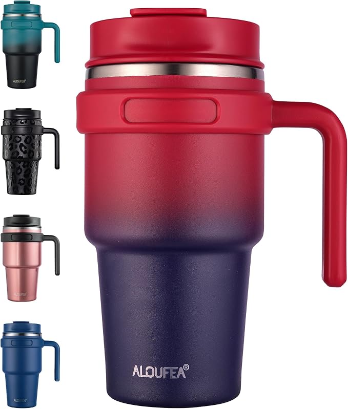 20 oz Insulated Travel Coffee Mug Tumbler with Handle and Straw | Leakproof Stainless Steel Coffee Cup with Lid, Double Wall Vacuum Ice Thermal Cup, Dark Rainbow