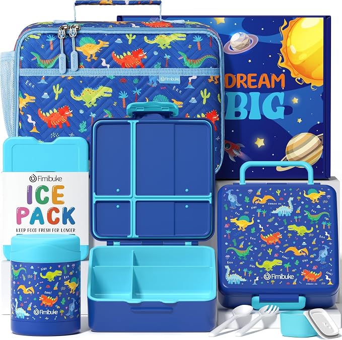Fimibuke Kids Bento Snack Lunch Box with 4 Compartment, Insulated Lunch Bag, Stainless Steel Vacuum Thermo Food Jar, Ice Pack, Utensils Set, Birthday Gifts for Age 3-12 Back to School Toddler Girl Boy | Lunch Box Kids with 4 Compartment, Food Jar, Ice ...