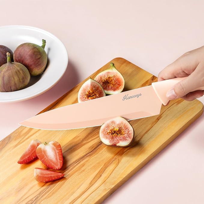 Knife Set, 15 PCS Kitchen Knife Set with Block, Built-in Sharpener | German Stainless Steel Knife Block Set with Anti-Rust Coating & Ergonomic Handle, Chef Knives for Everyday Home Cooking, Pink