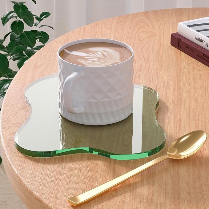 Acrylic Coaster Decorative Plates,Green Bar Drink Coaster, Clear Cloud Shape Coffee Cup Coaster, Perfect for Tabletop Protection and Accessories Display.(Green