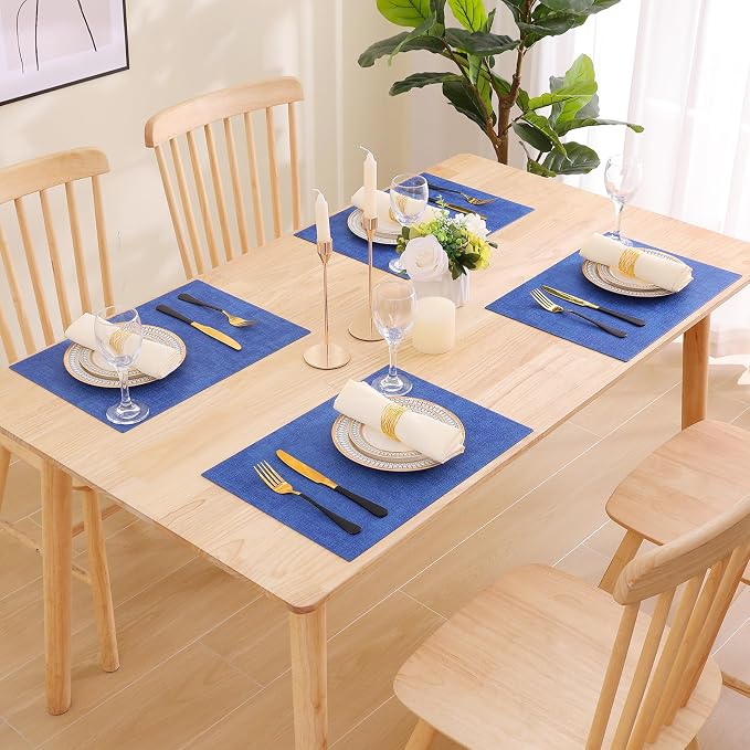 Faux Leather Heat Resistant Placemats 6 Packs, Waterproof Wipeable Dining PU Place Mats for Indoor & Outdoor, Easy to Clean, Sea Blue