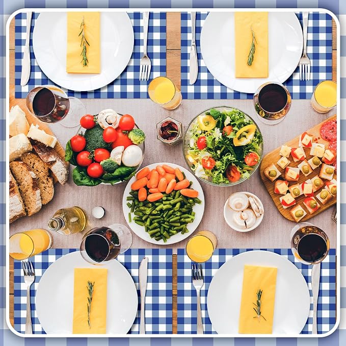 100 Pcs Checkered Paper Placemats Birthday Party Supplies Disposable Placemats for Kids Baby Shower Men Party Decorations Favors 11 x 17 Inch (Blue, White)