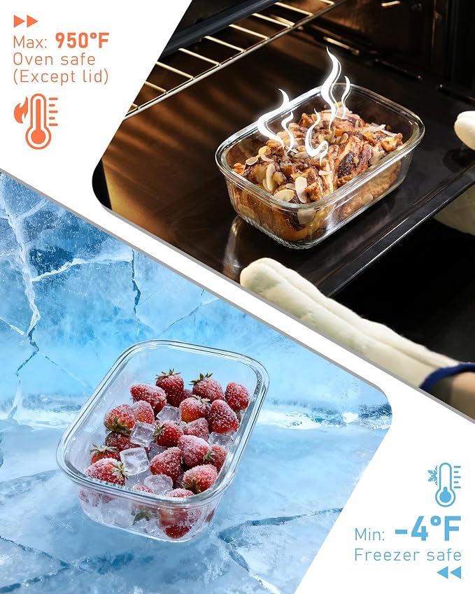 2 Pack Glass Food Storage Containers with Tempered Glass Lids & Steam Valve, 74oz(9.3 Cup) Airtight Leak-Proof Meal Prep Containers for Microwave/Oven/Freezer, Borosilicate Glass, Gift Box