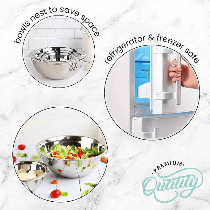 Stainless Steel Mixing Bowls Set, 5-Piece Meal Prep & Food Storage | .75, 1.5, 3, 4 & 5 Quart Metal Mixing Bowls Set for Prep, Serving, Baking & Food Storage, Ecofriendly, Dishwasher Safe, Blue