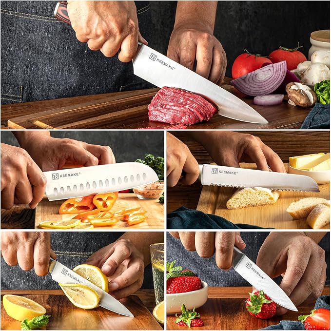 Kitchen Knife Set of 5, Professional Razor Sharp Chef Knife Set | High Carbon Stainless Steel Knives with Ergonomic Pakkawood Handle for Home Cooking