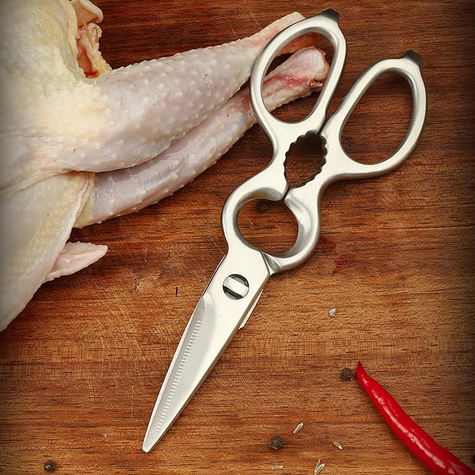 All Purpose Detachable Kitchen Shears Full-Steel Forged Kitchen Scissors | Ultra Sharp, Heavy Duty, Stainless Steel, Professional Chef Scissors, For Food Meat Pizza, Come Apart, Silver