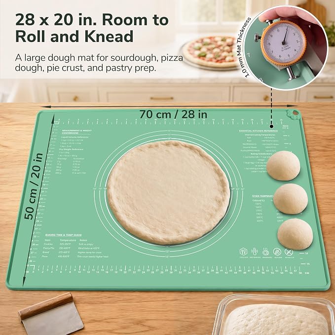 Platinum Silicone Pastry Mat with Measurements, 28 x 20 in | 5 mm raised edge, non-slip base and nonstick surface for rolling dough, sourdough, pizza dough and pie crust