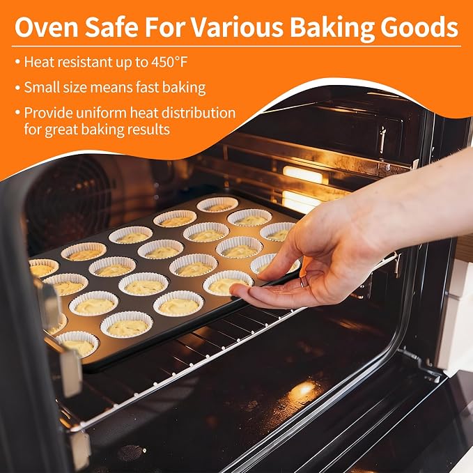 TeamFar 2 Pack Mini Muffin Pan, 24-Cup Non-Stick Cupcake Tray for Baking | Carbon Steel Small Cup Cake Tin Bakeware for Bite-Sized Cheesecake Tart Quich, Even Baking & Effortless Release & Easy Clean