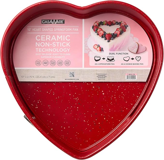 casaWare Heart Springform 10-Inch Pan, Ceramic Coated NonStick Red Granite