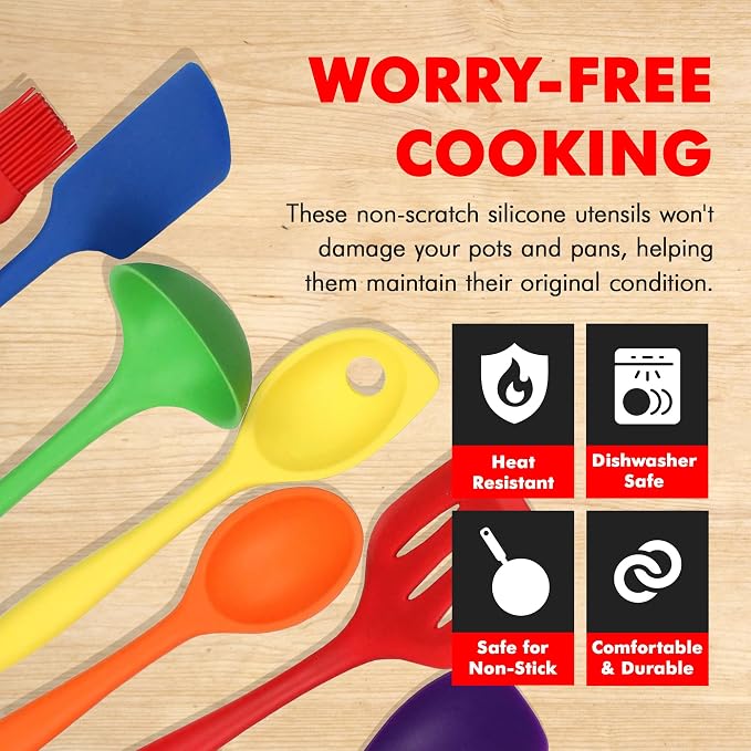 Chef Craft Premium Silicone Kitchen Tool and Utensil Set, 7 Piece, Assorted