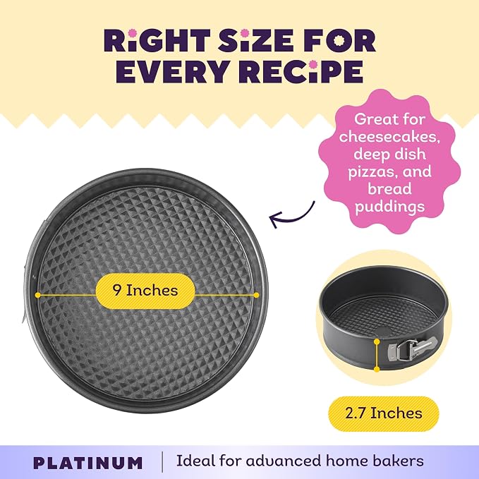 Wilton Platinum Non-Stick Springform Cheesecake Pan, 9 in. | DURALAST Silicone Infused Double Coating, 5X More Durable with Anti-Warping Technology, Perfect for Cheesecakes & Tarts