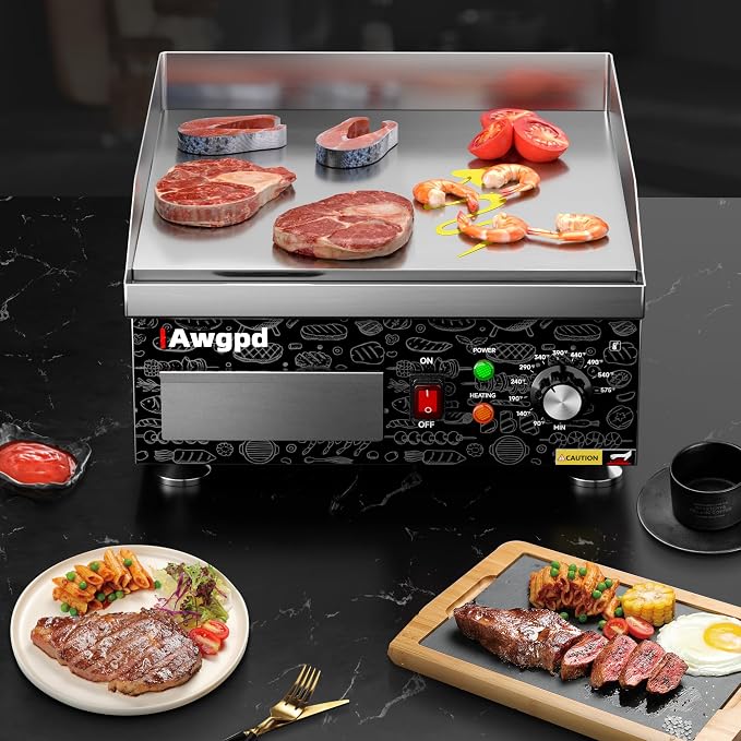 14" Commercial Electric Griddle,Electric Countertop Flat Top Griddle | 110V 1800W Electric Flat Top Grill,Non-Stick Restaurant Teppanyaki Stainless Steel Grill,Adjustable Temperature Control