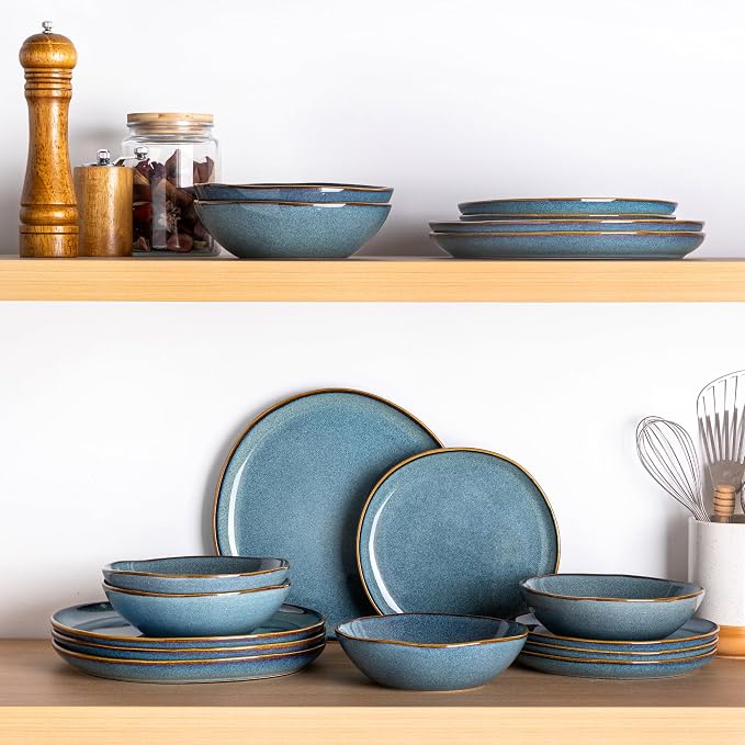 AmorArc Ceramic Dinnerware Sets for 4, 12Pcs Plates and Bowls Sets Dishes | Stoneware Handmade Reactive Glaze Dinner Set, Highly Scratch Resistant | Dishwasher & Microwave Safe Dishware