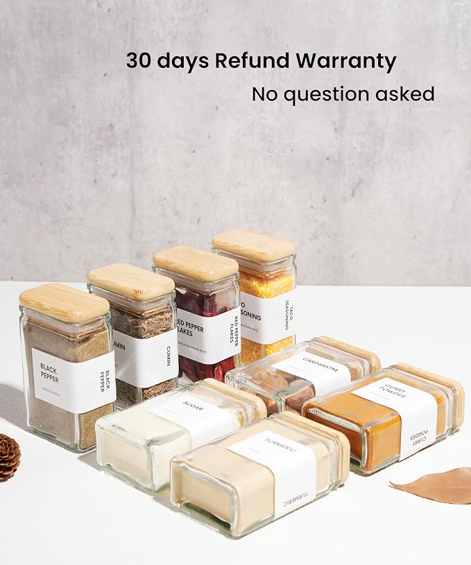 Glass Storage Jars with Bamboo Lid, glass canisters with airtight lids, Clear jars with lids for Spice, Cookie, Candy, Tea, Coffee Bean and Rice (White, 4oz, set of 12)