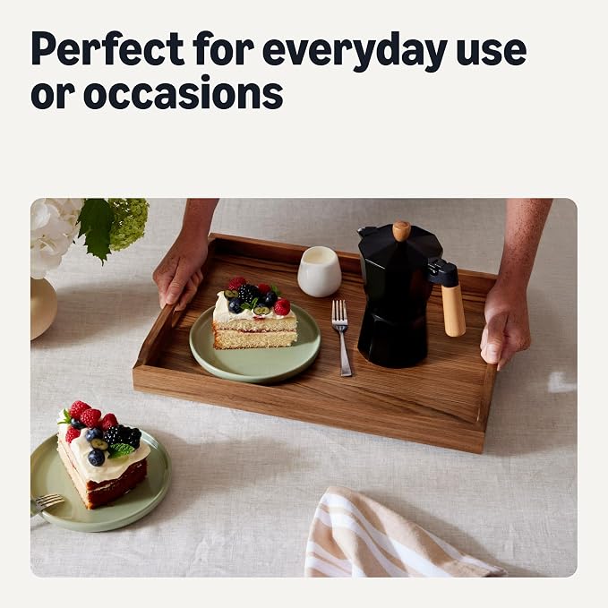 Amazon Basics Wooden Serving Tray with Built-in Handles, Acacia Wood, 17 x 12 in.