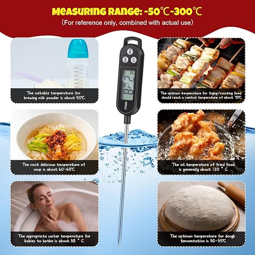 Instant Read Meat Thermometer with Long Probe 9.65 Inch Kitchen Cooking Food Candy Waterproof Digital Thermometer for BBQ Water Milk Yogurt Liquid(Black,12 Pcs)