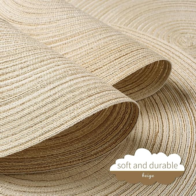FunWheat Round Braided Placemats Set of 6 Easy Clean Place mats for Dining Tables Woven Heat Resistant Washable Table Mats 15 inches(Beige)