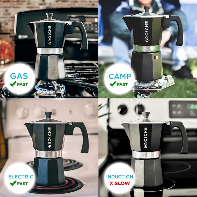 GROSCHE Milano Moka pot, Stovetop Espresso maker, Greca Coffee Maker, Stovetop coffee maker and espresso maker percolator (Black, 12 cup) | Cuban Coffee Maker And Italian Moka Pot For Stovetop Espresso; For Gas, Electric, And Propane Stoves With A Soft...