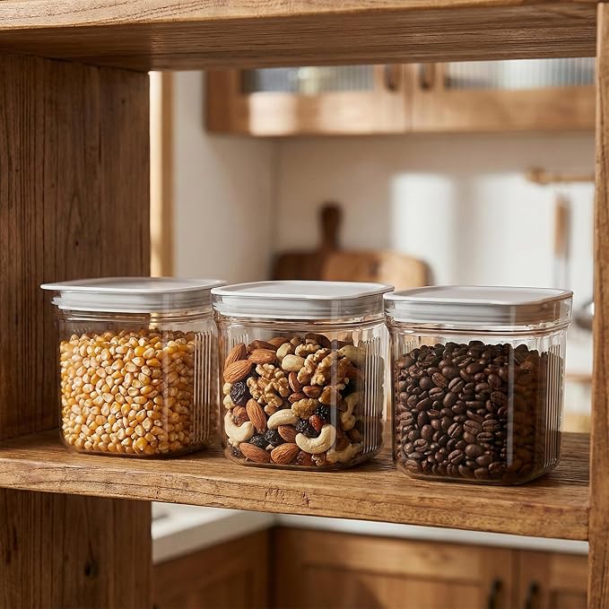 Airtight Food Storage Containers with Lids, 4 Pcs Set BPA Free Clear Sturdy Kitchen Pantry Organization Canisters for Herbs, Coffee, Tea - Keeps Food Fresh & Dry (Transparent-4pcs)