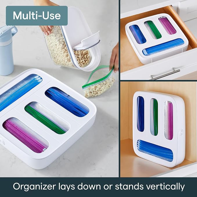 YouCopia StoraBag Food Bag Dispenser, Family Size 4-Slot, Plastic Sandwich Bags Drawer Organizer for Kitchen Storage