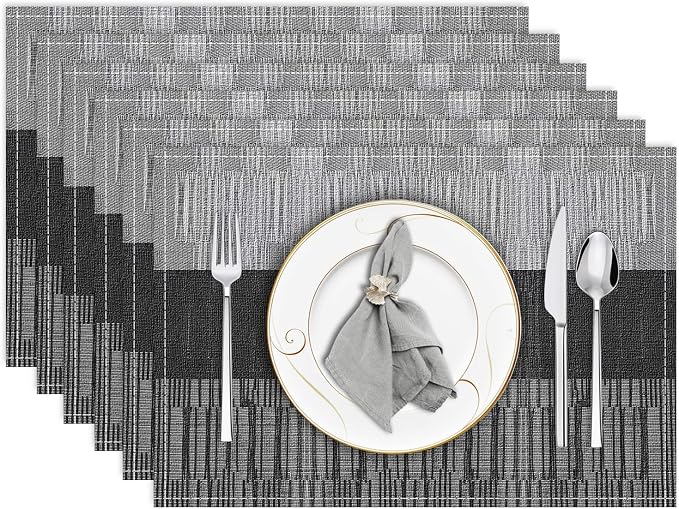 Black Halloween Placemats Set of 6, 12x18 Inch Washable Easy to Clean Heat-Resistant Anti-Skid Indoor Outdoor Table Mats for Holiday Party Kitchen Dining Room Decoration